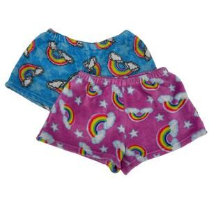 Lot of 2 Fuzzies Fleece Sleep Shorts Girls Med 10 - 12 Pink Blue Rainbows Clouds